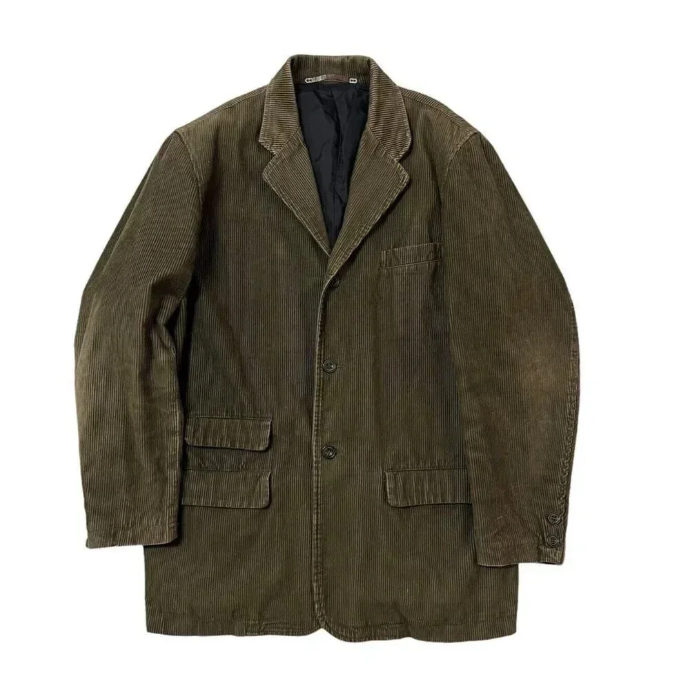 Old Navy Corduroy Blazer Jacket Mens Medium Olive Brown Vtg Grunge Artist Y2K